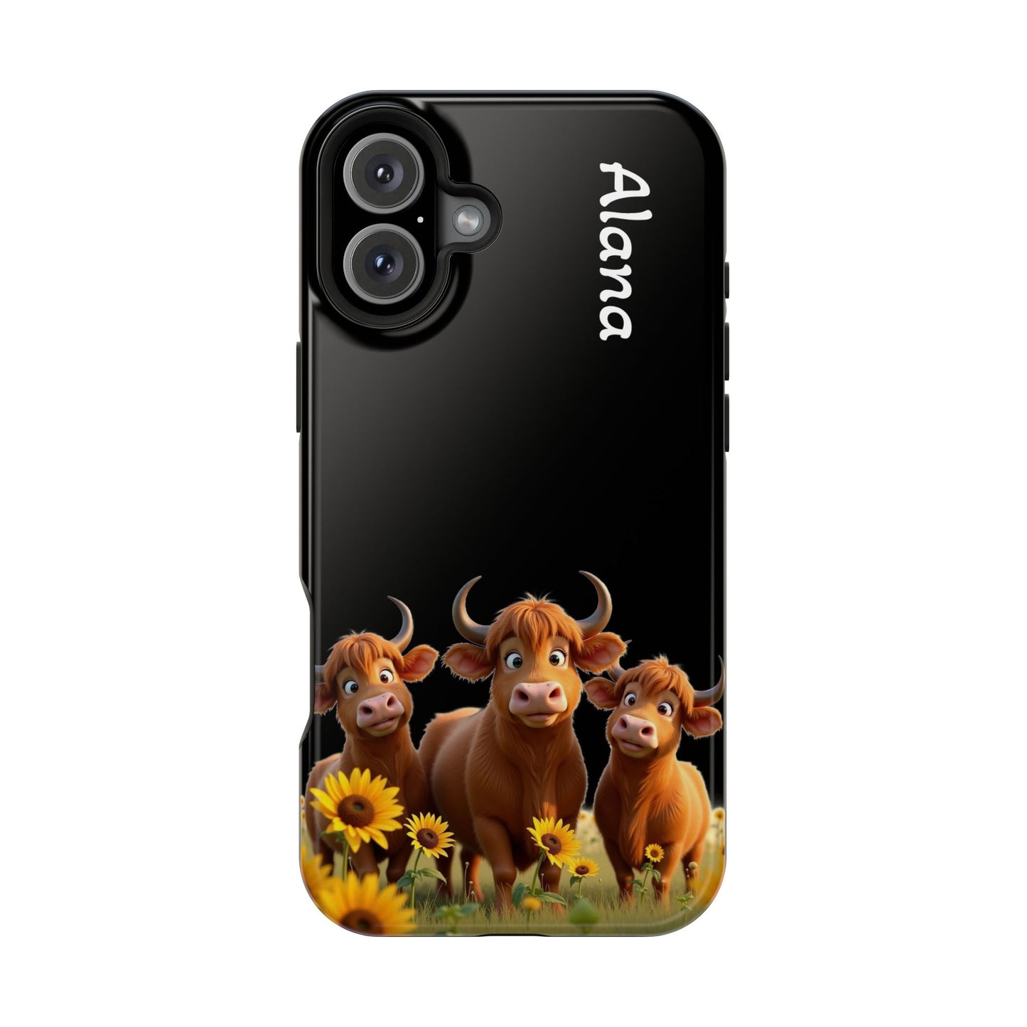 Personalized Highland Cow Phone Case - Custom Name Farm Animal Gift | Cute Black iPhone Cases for Women & Girls