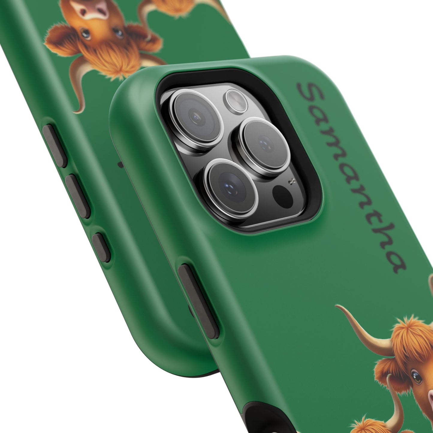 Personalized Highland Cow Phone Case - Custom Name Farm Animal Gift | Cute Green iPhone Cases for Women & Girls