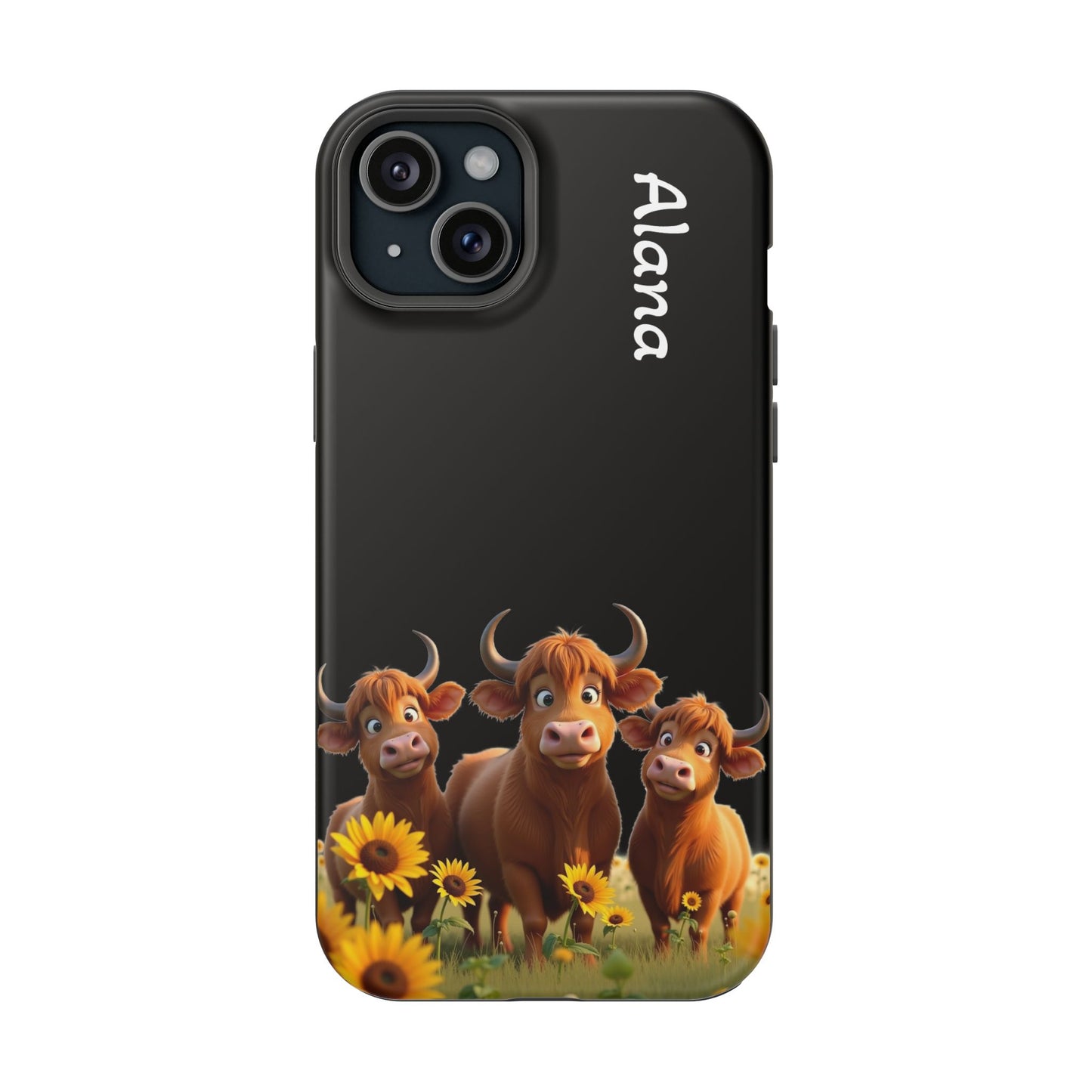 Personalized Highland Cow Phone Case - Custom Name Farm Animal Gift | Cute Black iPhone Cases for Women & Girls
