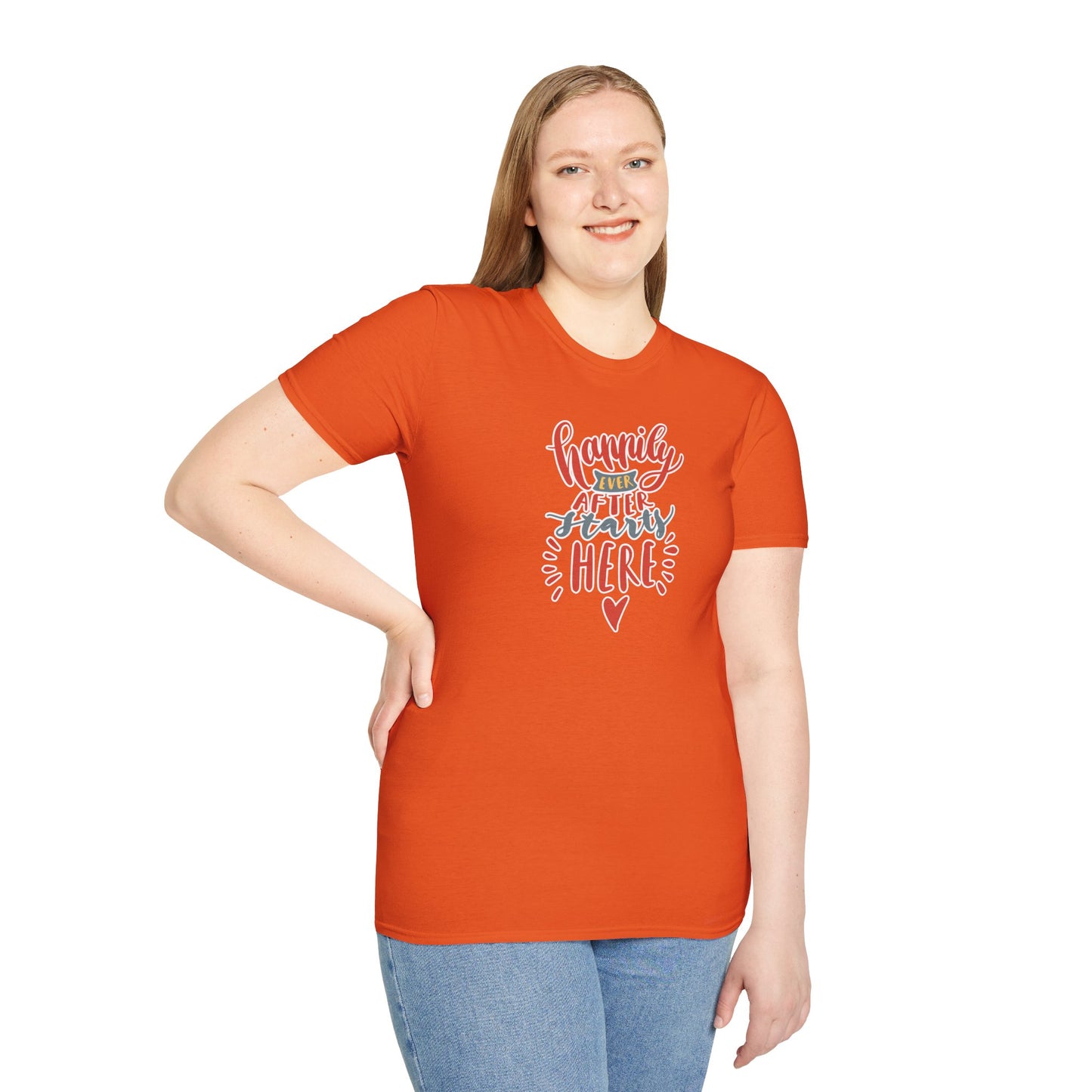 "Happily Ever After Starts Here" Inspirational & Wholesome T-Shirt – Cute Motivational Graphic Tee for Dreamers, Romantics & New Beginnings