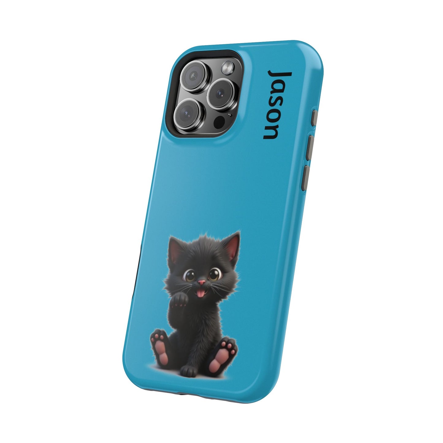 Personalized Black Kitten Phone Case - Custom Name Cat Lover Gift | Cute Teal Blue iPhone Cases for Women & Girls