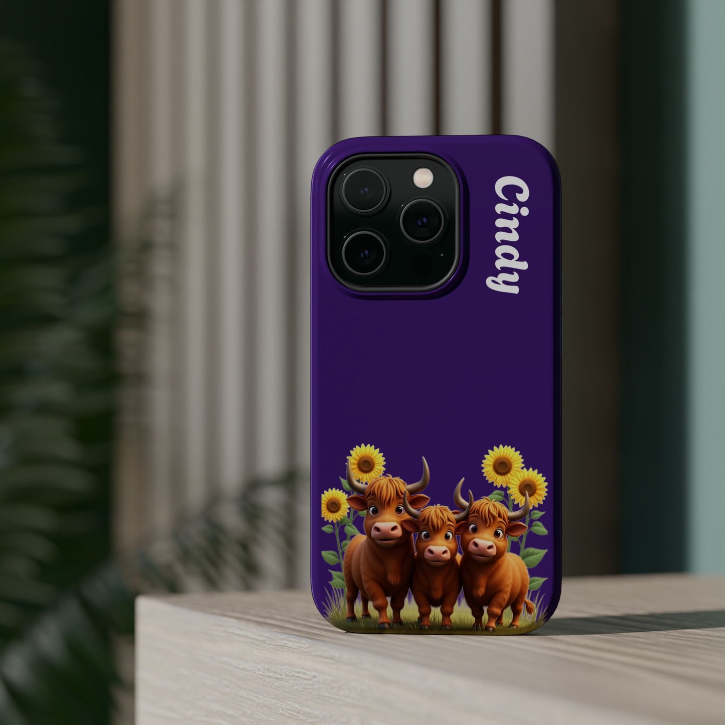 Personalized Purple Highland Cow Phone Case - Custom Name Farm Animal Gift | Cute Purple iPhone Cases for Women & Girls