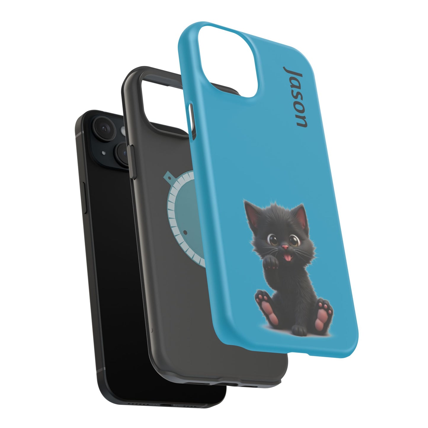Personalized Black Kitten Phone Case - Custom Name Cat Lover Gift | Cute Teal Blue iPhone Cases for Women & Girls