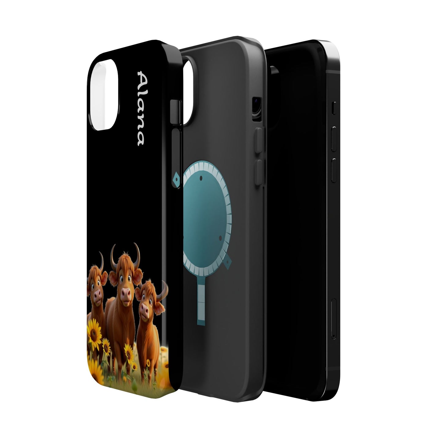 Personalized Highland Cow Phone Case - Custom Name Farm Animal Gift | Cute Black iPhone Cases for Women & Girls