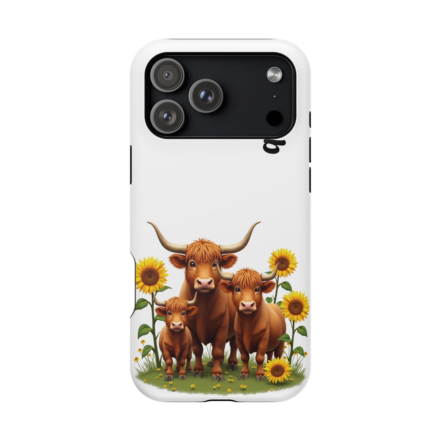 Personalized White Highland Cow Phone Case - Custom Name Farm Animal Gift | Cute Sunflower Cases for Women & Girls