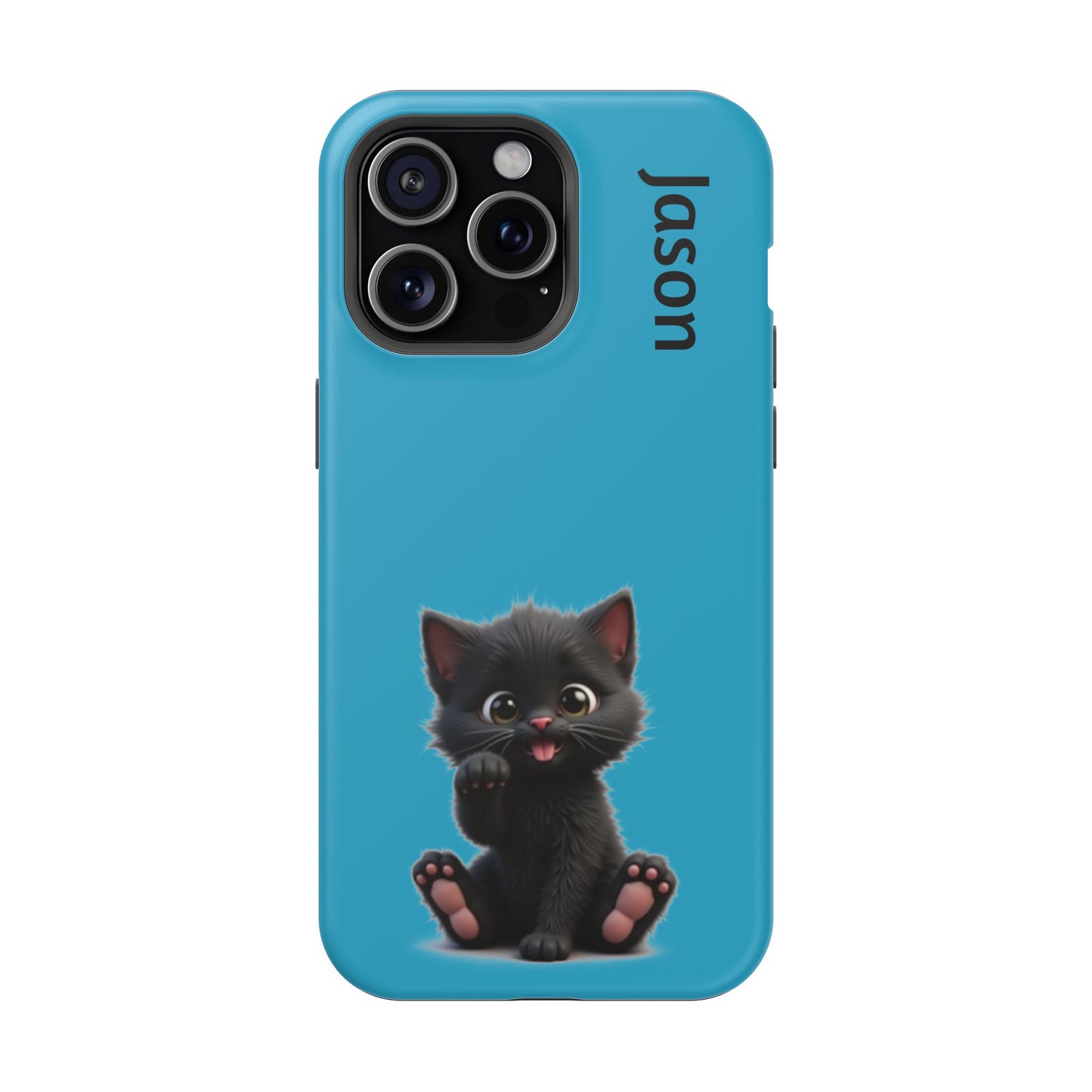 Personalized Black Kitten Phone Case - Custom Name Cat Lover Gift | Cute Teal Blue iPhone Cases for Women & Girls