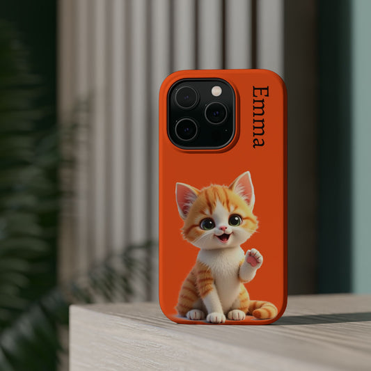 Personalized Orange Tabby Cat Phone Case - Custom Name Gift for Cat Lovers | Kawaii Kitten Cases for Girls & Women