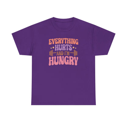 Funny Gym Workout T-Shirt – “Everything Hurts and I’m Hungry” – Fitness Humor Tee for Gym Lovers & Lifters