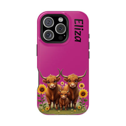 Highland Cow Phone Case - Personalized Custom Name | Cute Farm Animal Gift | iPhone Cases for Women & Girls