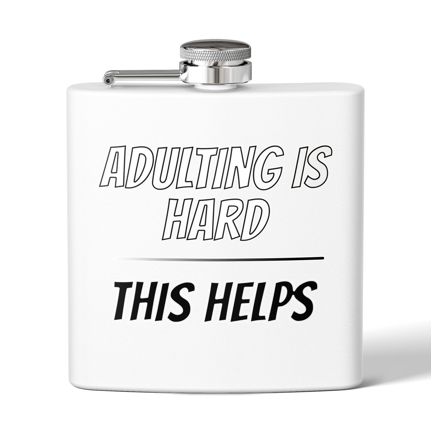"Adulting Is Hard – This Helps" Flask – Funny Stainless Steel Hip Flask