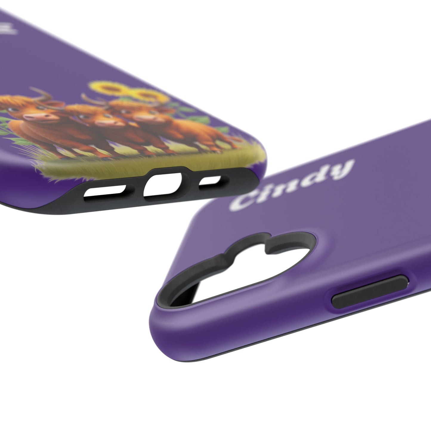 Personalized Purple Highland Cow Phone Case - Custom Name Farm Animal Gift | Cute Purple iPhone Cases for Women & Girls