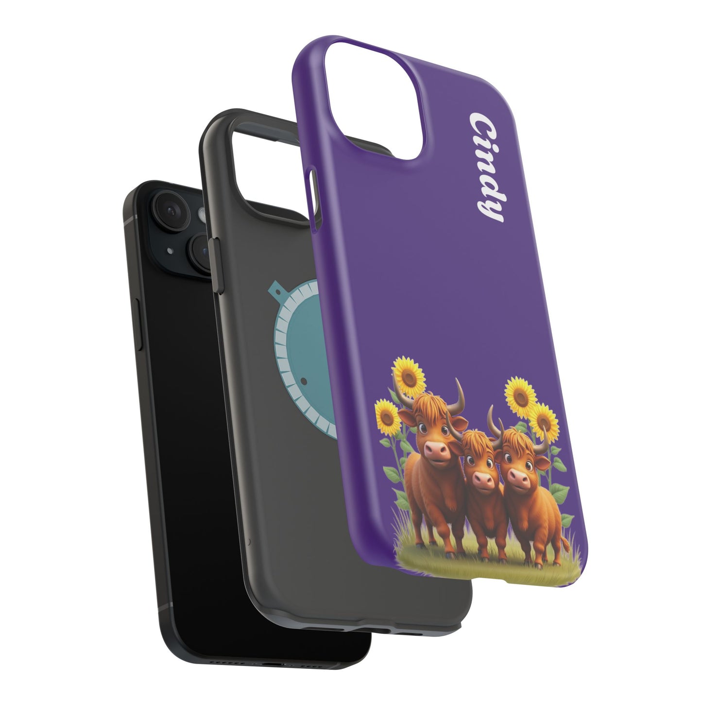 Personalized Purple Highland Cow Phone Case - Custom Name Farm Animal Gift | Cute Purple iPhone Cases for Women & Girls
