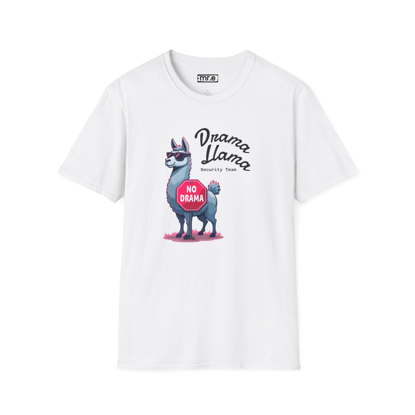 Funny Drama Llama Security Team T-Shirt – Sarcastic Llama with Sunglasses & “No Drama” Stop Sign, Ironic Humor Gift for Chill People