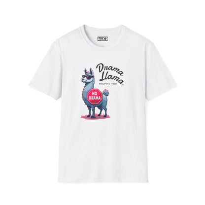 Funny Drama Llama Security Team T-Shirt – Sarcastic Llama with Sunglasses & “No Drama” Stop Sign, Ironic Humor Gift for Chill People