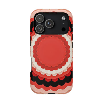 Red Floral iPhone Case - Bold Scalloped Design, Aesthetic Gift Idea