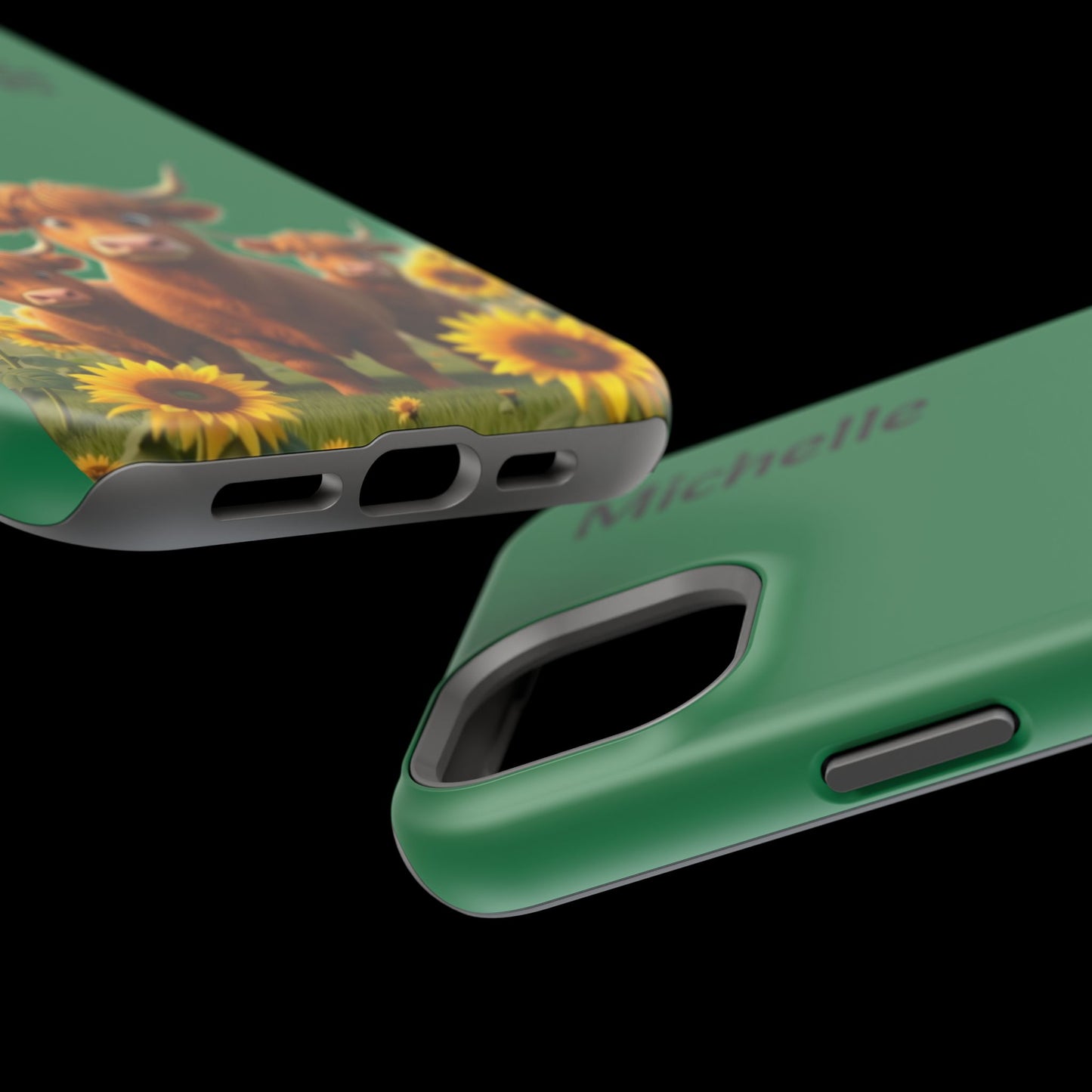 Personalized Highland Cow Phone Case - Custom Name Farm Animal Gift | Cute Green iPhone Cases for Women & Girls