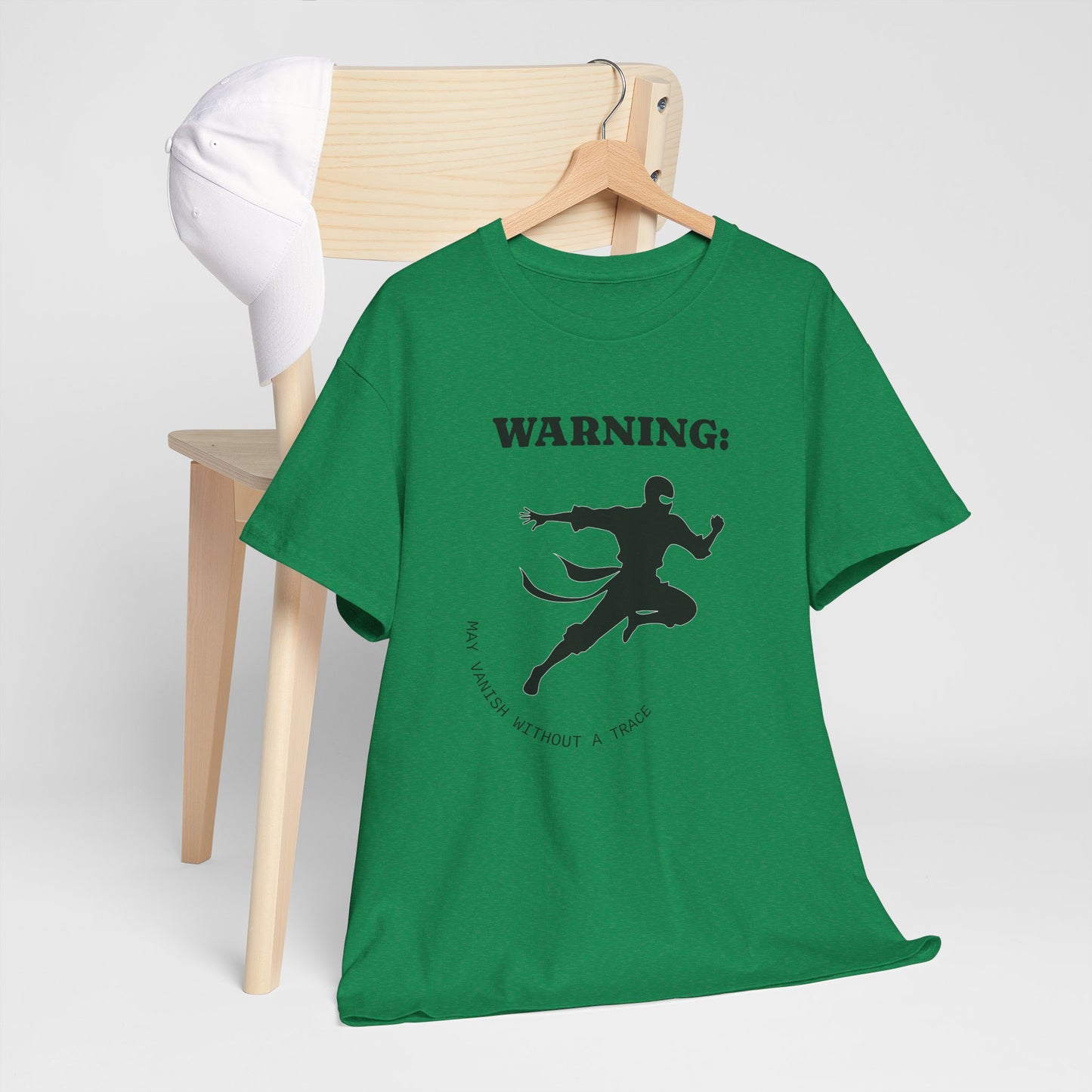 Funny Ninja T-Shirt – “Warning: May Vanish Without a Trace” – Stealth Humor Tee for Martial Arts Fans