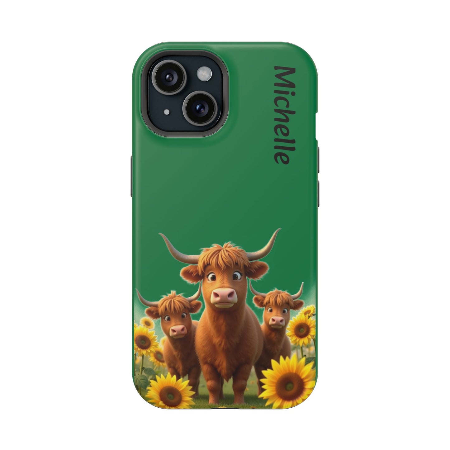 Personalized Highland Cow Phone Case - Custom Name Farm Animal Gift | Cute Green iPhone Cases for Women & Girls