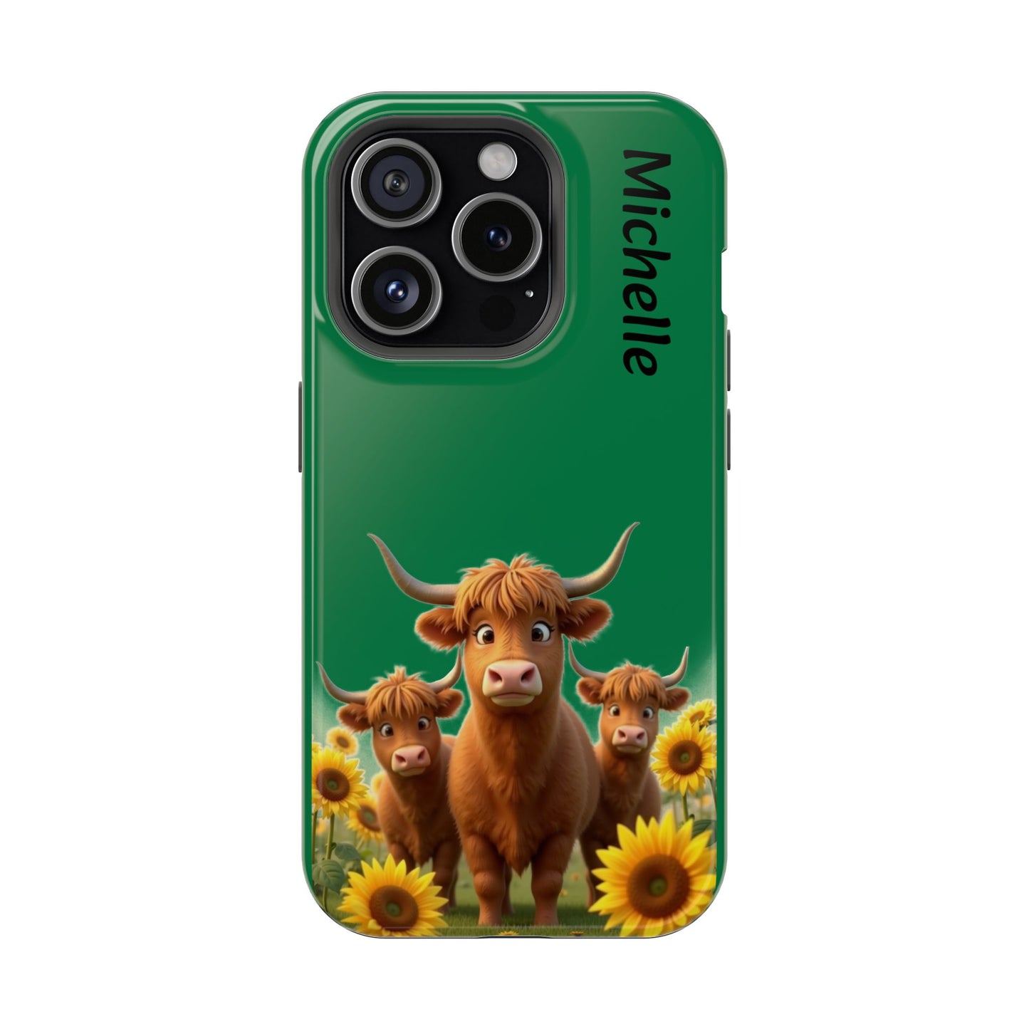 Personalized Highland Cow Phone Case - Custom Name Farm Animal Gift | Cute Green iPhone Cases for Women & Girls