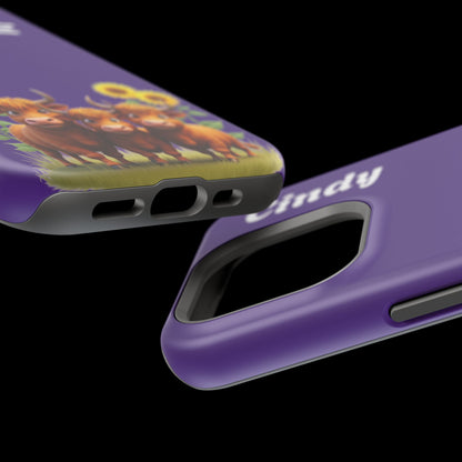 Personalized Purple Highland Cow Phone Case - Custom Name Farm Animal Gift | Cute Purple iPhone Cases for Women & Girls