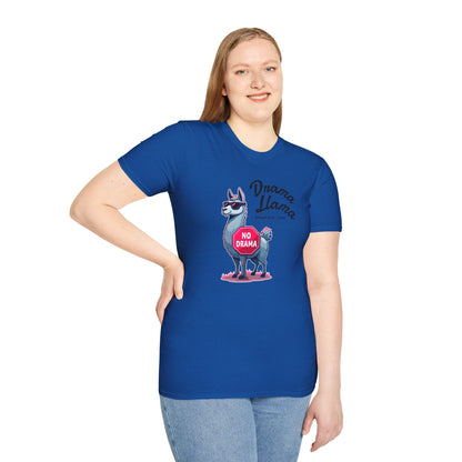 Funny Drama Llama Security Team T-Shirt – Sarcastic Llama with Sunglasses & “No Drama” Stop Sign, Ironic Humor Gift for Chill People