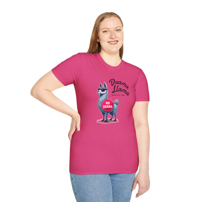 Funny Drama Llama Security Team T-Shirt – Sarcastic Llama with Sunglasses & “No Drama” Stop Sign, Ironic Humor Gift for Chill People