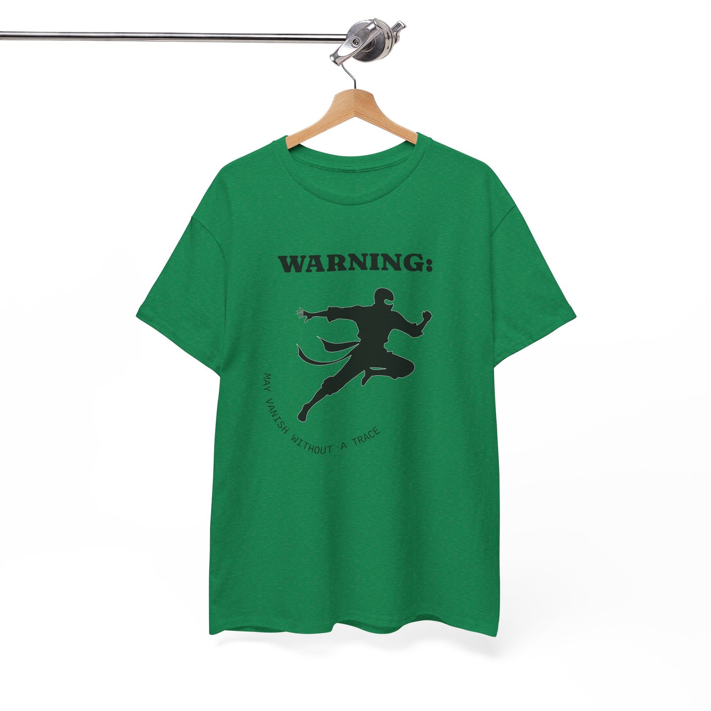 Funny Ninja T-Shirt – “Warning: May Vanish Without a Trace” – Stealth Humor Tee for Martial Arts Fans