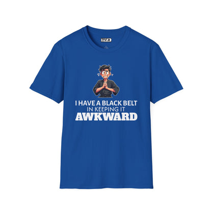 Funny Black Belt in Keeping It Awkward T-Shirt – Sarcastic Karate Kid Cartoon Tee, Ironic Humor Gift for Socially Clumsy & Relatable Souls
