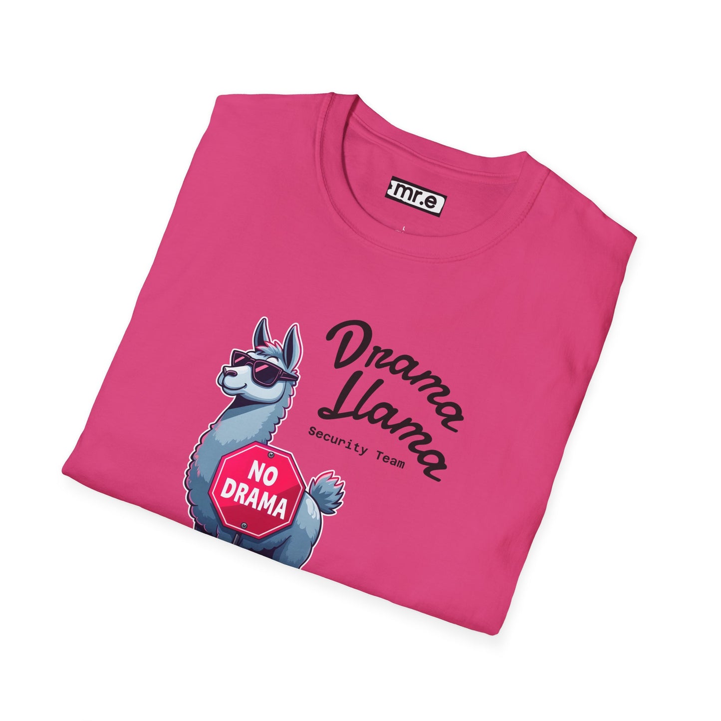 Funny Drama Llama Security Team T-Shirt – Sarcastic Llama with Sunglasses & “No Drama” Stop Sign, Ironic Humor Gift for Chill People