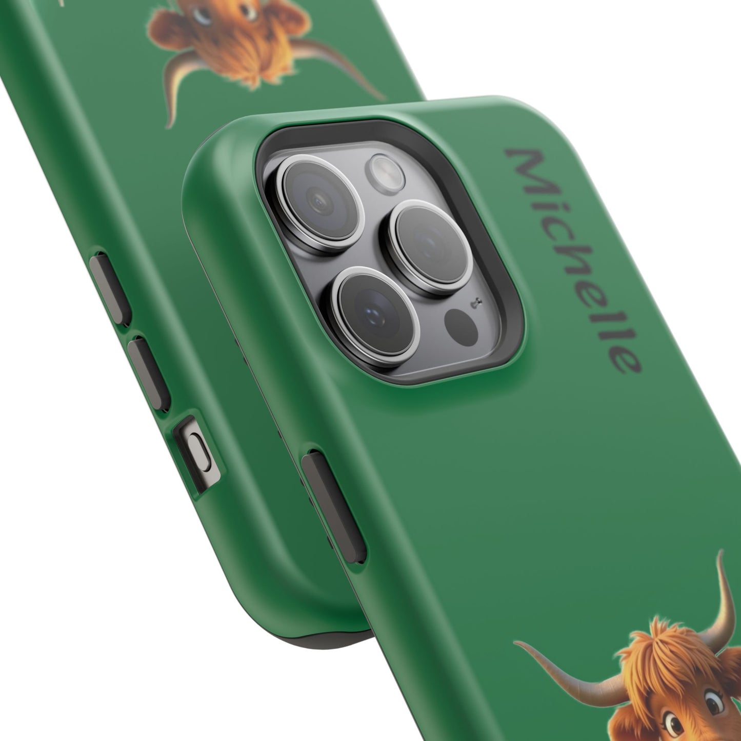 Personalized Highland Cow Phone Case - Custom Name Farm Animal Gift | Cute Green iPhone Cases for Women & Girls