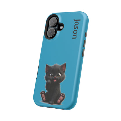 Personalized Black Kitten Phone Case - Custom Name Cat Lover Gift | Cute Teal Blue iPhone Cases for Women & Girls