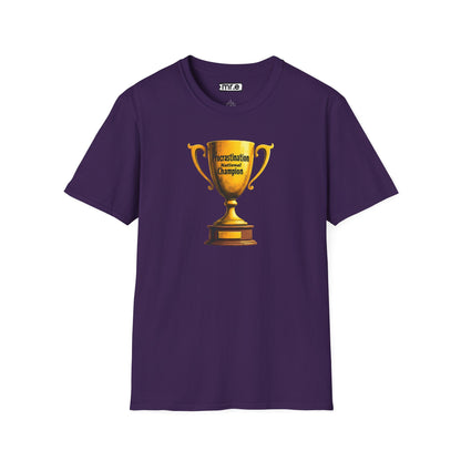 Funny Trophy T-Shirt – “Procrastination National Champion” Tee – Sarcastic Humor Gift for Lazy Legends
