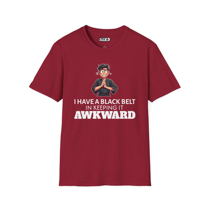 Funny Black Belt in Keeping It Awkward T-Shirt – Sarcastic Karate Kid Cartoon Tee, Ironic Humor Gift for Socially Clumsy & Relatable Souls