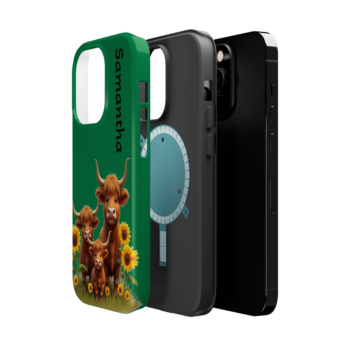 Personalized Highland Cow Phone Case - Custom Name Farm Animal Gift | Cute Green iPhone Cases for Women & Girls