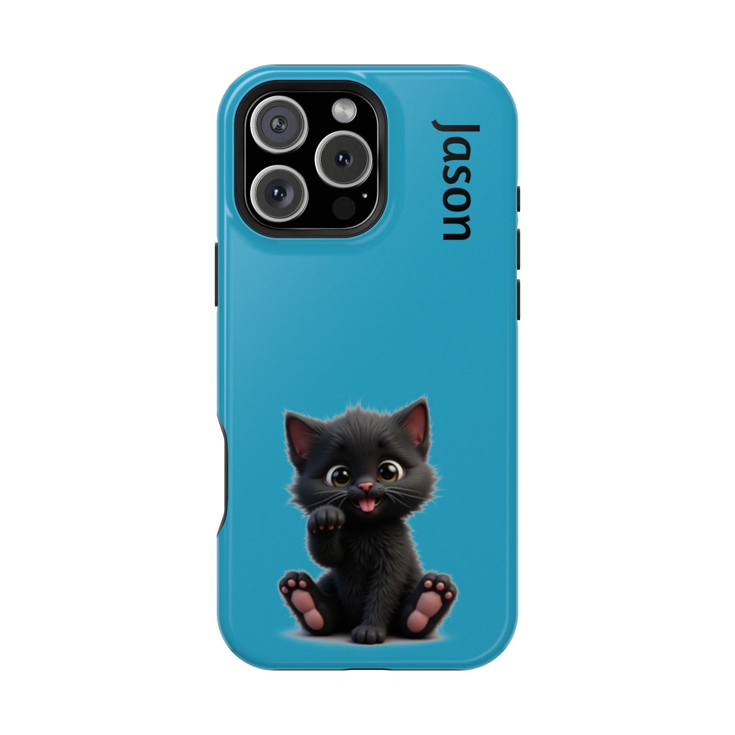 Personalized Black Kitten Phone Case - Custom Name Cat Lover Gift | Cute Teal Blue iPhone Cases for Women & Girls