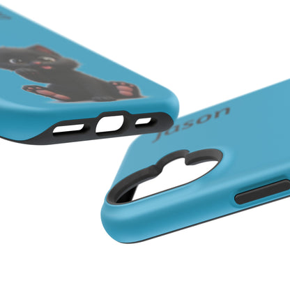 Personalized Black Kitten Phone Case - Custom Name Cat Lover Gift | Cute Teal Blue iPhone Cases for Women & Girls