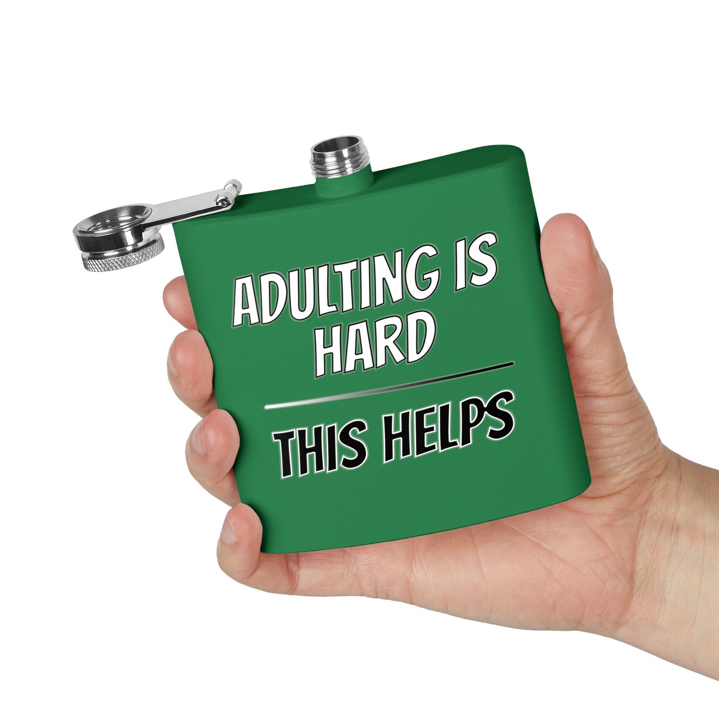 "Adulting Is Hard – This Helps" Flask – Funny Stainless Steel Hip Flask