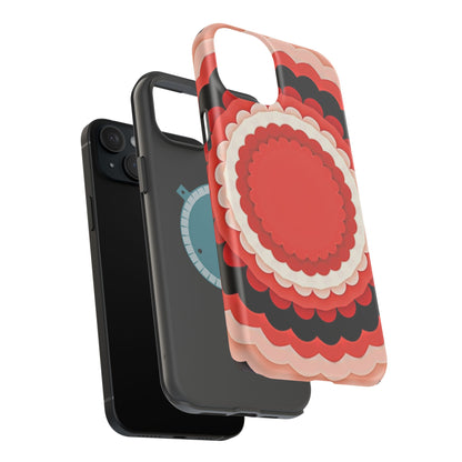 Red Floral iPhone Case - Bold Scalloped Design, Aesthetic Gift Idea