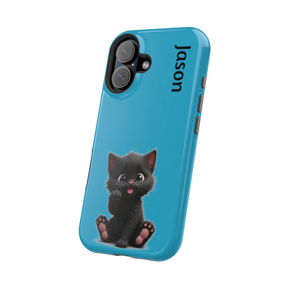Personalized Black Kitten Phone Case - Custom Name Cat Lover Gift | Cute Teal Blue iPhone Cases for Women & Girls