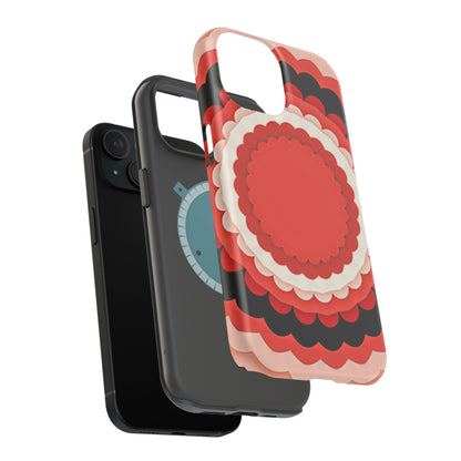 Red Floral iPhone Case - Bold Scalloped Design, Aesthetic Gift Idea