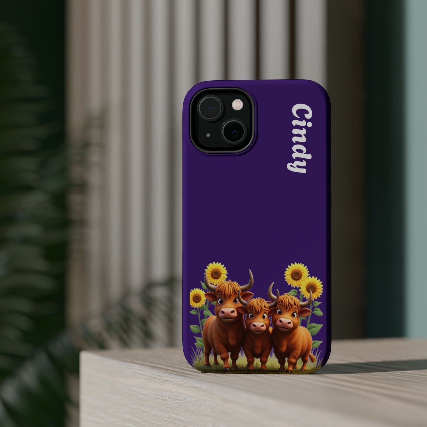 Personalized Purple Highland Cow Phone Case - Custom Name Farm Animal Gift | Cute Purple iPhone Cases for Women & Girls