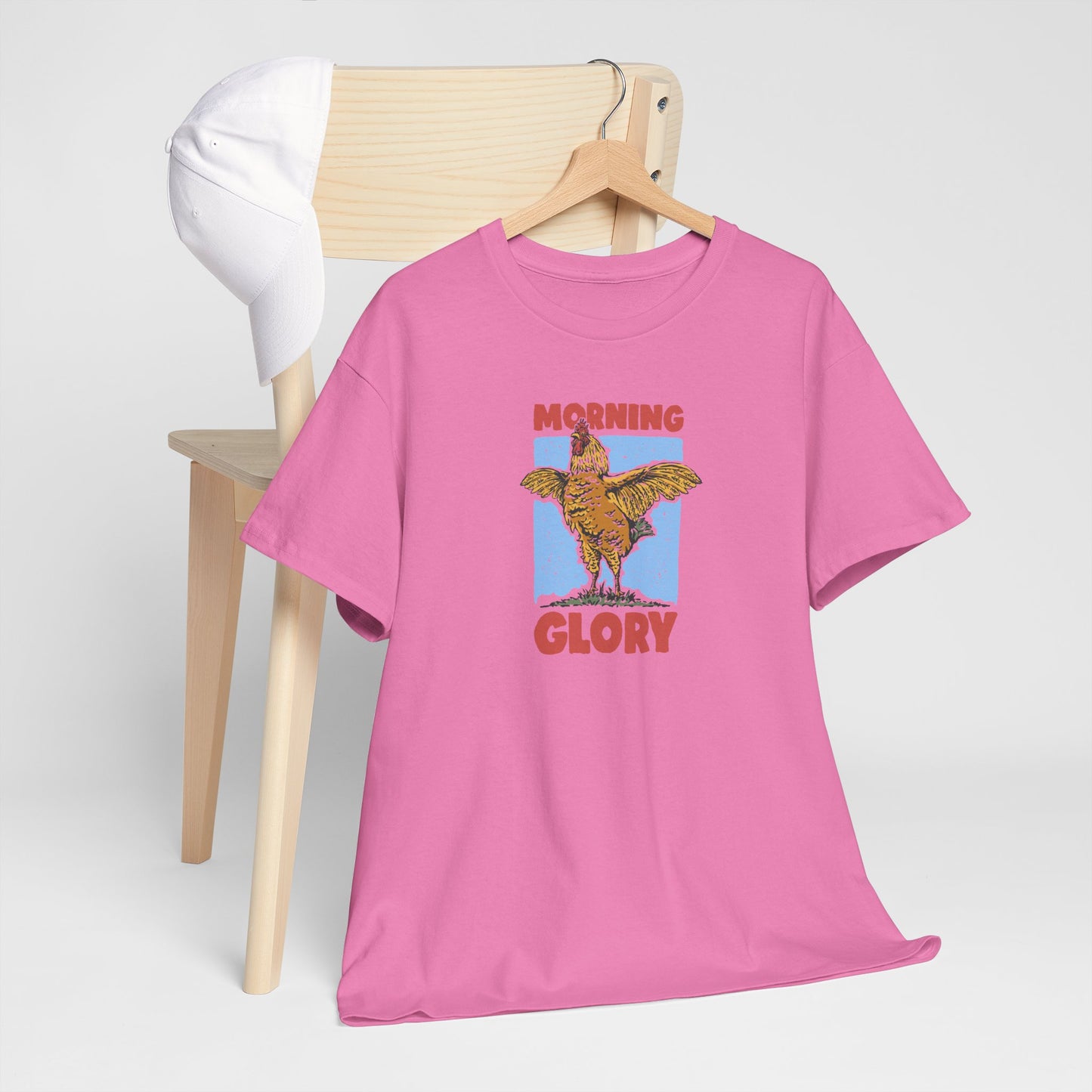 Funny Chicken T-Shirt – “Morning Glory” Retro Graphic Tee for Farm Life Fans & Early Risers