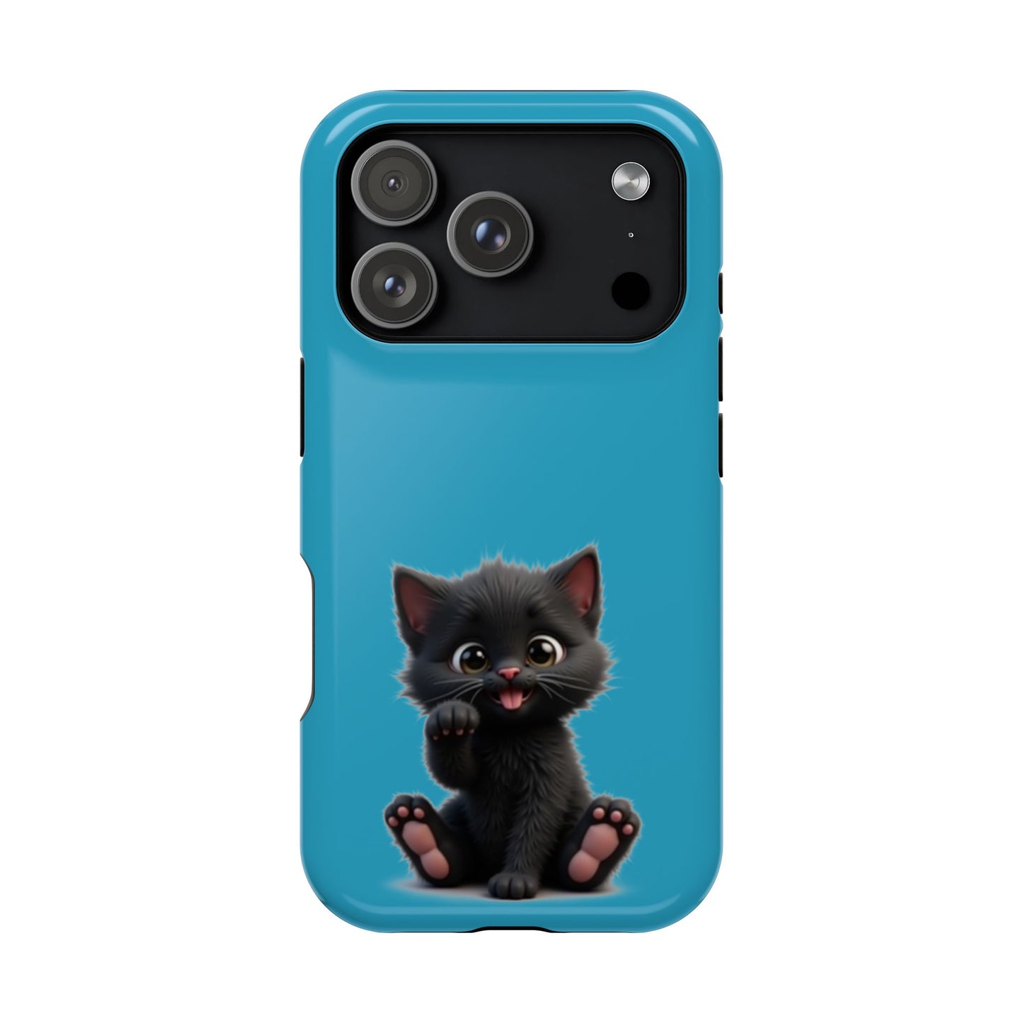 Personalized Black Kitten Phone Case - Custom Name Cat Lover Gift | Cute Teal Blue iPhone Cases for Women & Girls