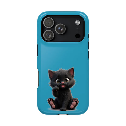 Personalized Black Kitten Phone Case - Custom Name Cat Lover Gift | Cute Teal Blue iPhone Cases for Women & Girls