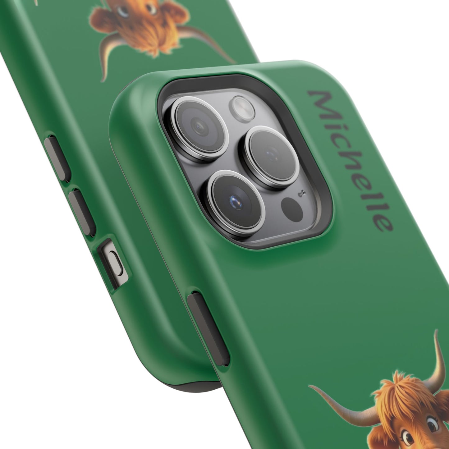 Personalized Highland Cow Phone Case - Custom Name Farm Animal Gift | Cute Green iPhone Cases for Women & Girls