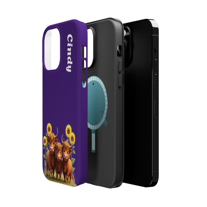Personalized Purple Highland Cow Phone Case - Custom Name Farm Animal Gift | Cute Purple iPhone Cases for Women & Girls