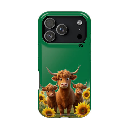 Personalized Highland Cow Phone Case - Custom Name Farm Animal Gift | Cute Green iPhone Cases for Women & Girls