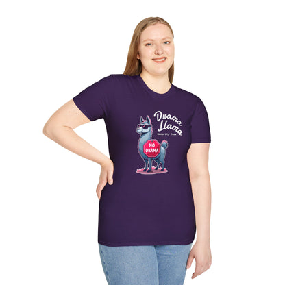Funny Drama Llama Security Team T-Shirt – Sarcastic Llama with Sunglasses & “No Drama” Stop Sign, Ironic Humor Gift for Chill People