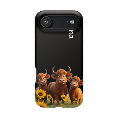 Personalized Highland Cow Phone Case - Custom Name Farm Animal Gift | Cute Black iPhone Cases for Women & Girls