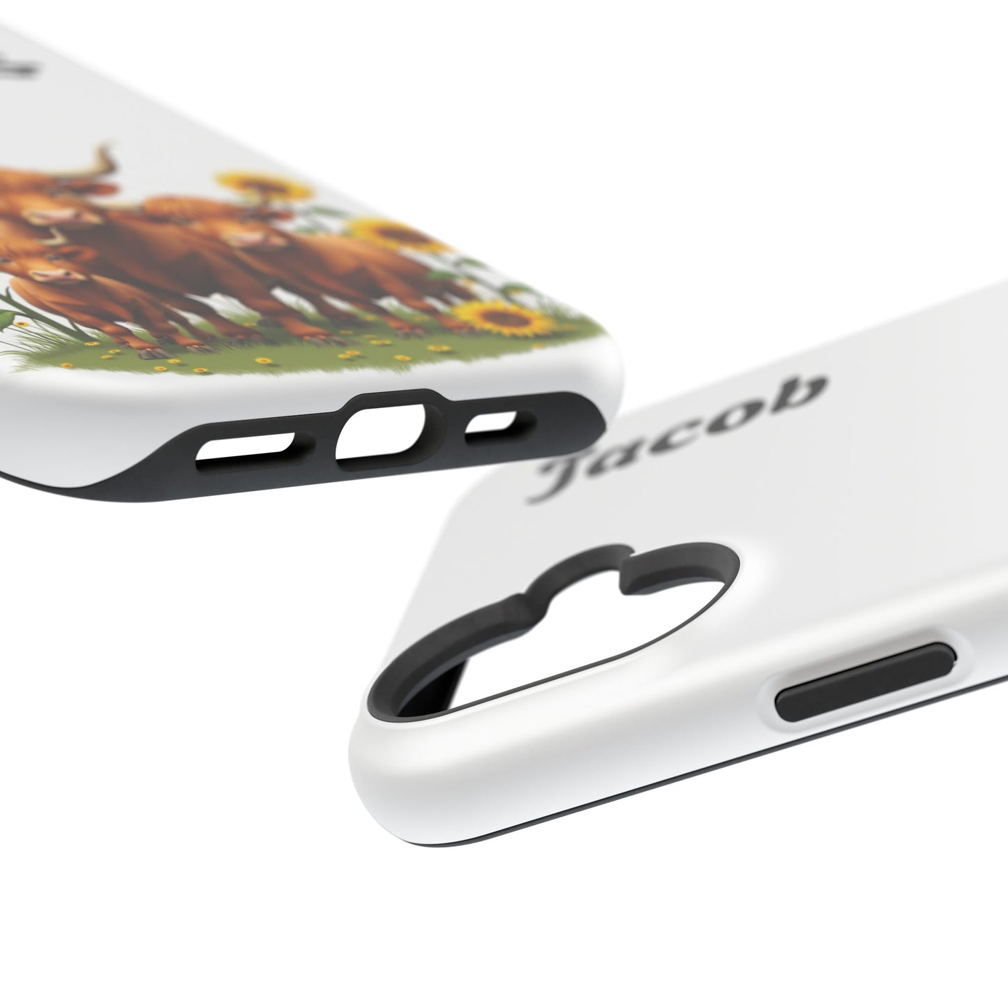 Personalized White Highland Cow Phone Case - Custom Name Farm Animal Gift | Cute Sunflower Cases for Women & Girls